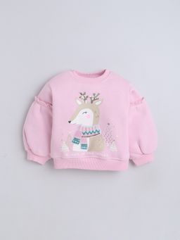 Little Kangaroos - Girls Round Neck One-Sided Brushed Sweatshirt Pink