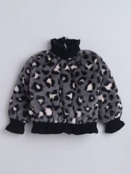 Little Kangaroos - Girls High-Neck Fur Fashion Top Black