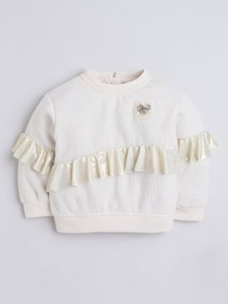 Little Kangaroos - Girls Round Neck One-Sided Brushed Fashion Top White