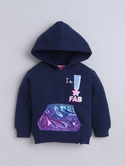 Little Kangaroos - Girls Hooded One-Sided Brushed Sweatshirt Navy Blue