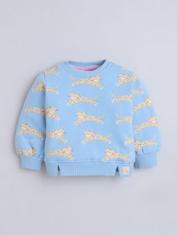 Little Kangaroos - Girls Round Neck One-Sided Brushed Sweatshirt Blue