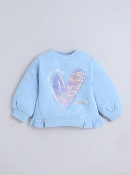 Little Kangaroos - Girls Round Neck One-Sided Brushed Sweatshirt Blue