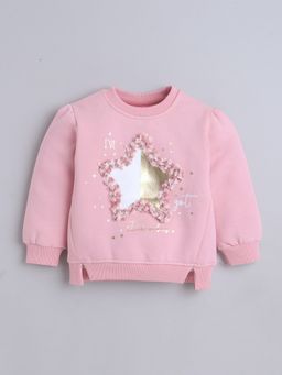 Little Kangaroos - Girls Round Neck One-Sided Brushed Sweatshirt Pink