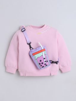 Little Kangaroos - Girls Round Neck One-Sided Brushed Sweatshirt Pink