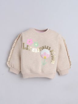 Little Kangaroos - Girls Round Neck One-Sided Brushed Sweatshirt Brown