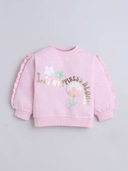 Little Kangaroos - Girls Round Neck One-Sided Brushed Sweatshirt Pink