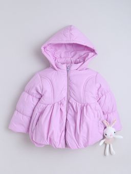 Little Kangaroos - Girls Round Neck One-Sided Brushed Hooded Quilted Jacket Lavender