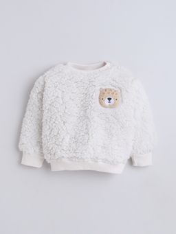 Little Kangaroos - Baby Boys Round Neck Fur Sweatshirt White