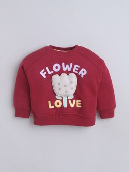 Little Kangaroos - Girls Round Neck One-Sided Brushed Sweatshirt Red