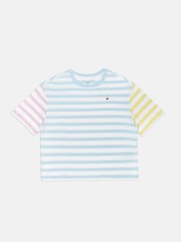 Tommy Hilfiger - Girls Striped Regular Fit Cotton T-Shirt Blue