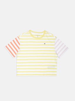 Tommy Hilfiger - Girls Striped Regular Fit Cotton T-Shirt Yellow