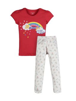 PLUM TREE - Girls Rainbow Print T-Shirt And Leggings Red (Pack of 2)