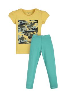 PLUM TREE - Girls Camouflage Print T-Shirt And Leggings Yellow (Pack of 2)