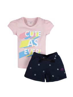 PLUM TREE - Girls Half Sleeve Cute Print Co-Ord Set Pink (Pack of 2)