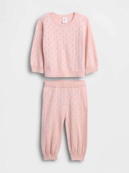 GAP - Pink Kids' Pointelle Knit Round Neck Mid Rise Co-Ord Set
