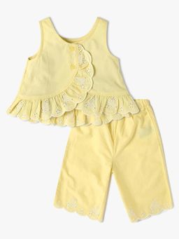 GAP - Yellow Kids' Cut-Work Round Neck Top with Pant