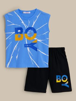 Hopscotch - Blue 2-Pc Typographic T-shirt & Shorts