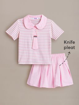 Hopscotch - 2-Pc Preppy Stripe Polo T-Shirt & Skirt