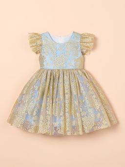 Hopscotch - Metallic Floral Pattern Dress