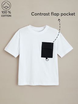 Hopscotch - Utility Pocket Accent Cotton White T-shirt