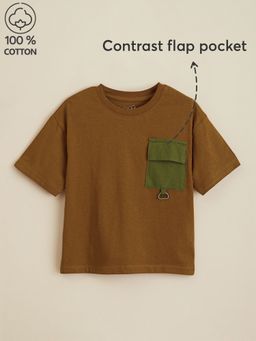 Hopscotch - Utility Pocket Accent Cotton Brown T-shirt
