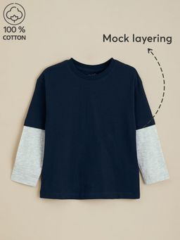 Hopscotch - Mock Twin Layer Cotton Navy Blue T-shirt