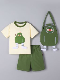 Hopscotch - 3-Pc Avocado T-shirt with Shorts & Sling Bag