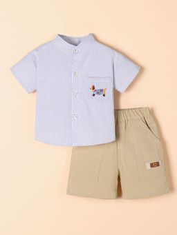 Hopscotch - 2-Pc Striped Puppy Shirt with Shorts