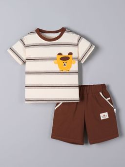 Hopscotch - 2-Pc Teddy Striped T-shirt & Shorts