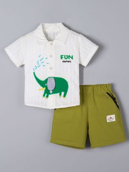 Hopscotch - 2-Pc Elephant Applique Shirt & Shorts