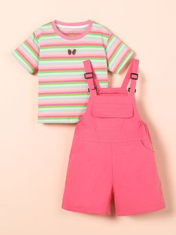 Hopscotch - 2-Pc Butterfly Embroidered T-shirt with Dungaree