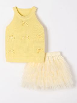 Hopscotch - 2-Pc Bow Applique Knit Top with Skirt