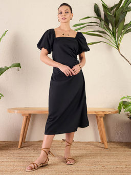 Uptownie - Puff Sleeve Dress-Black