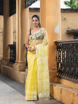 Angoshobha - Yellow Blend Silk All Body Buti Pallu Jacquard Janmdani Saree with Unstitched Blouse
