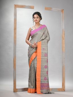 Angoshobha - Ghicha hand jamdani With Ganga Yamuna border handwoven Saree with Unstitched Blouse