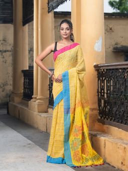 Angoshobha - Zinc Yellow Ghicha Ganga Yamuna Border Jamdani Saree with Unstitched Blouse