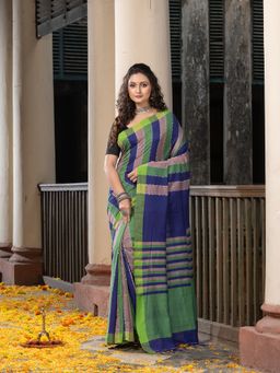 Angoshobha - Multi-Color Stripe Handloom Saree with Unstitched Blouse