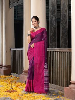 Angoshobha - Magenta All Body Buti Mahapar Border Jamdani Saree with Unstitched Blouse
