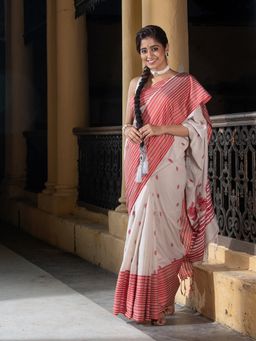 Angoshobha - Off White All Body Buti Mahapar Border Jamdani Saree with Unstitched Blouse
