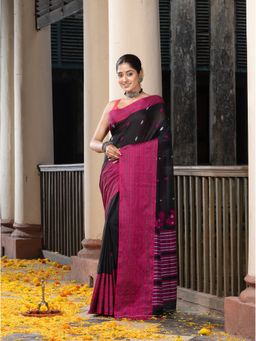 Angoshobha - Black All Body Buti Mahapar Border Jamdani Saree with Unstitched Blouse