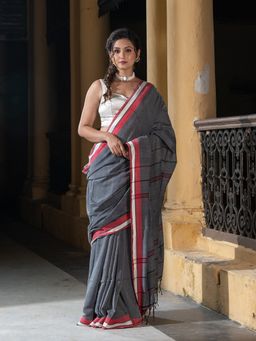 Angoshobha - Dark Grey All Body Buti Handloom Saree with Unstitched Blouse