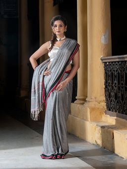 Angoshobha - Grey All Body Buti Handloom Saree with Unstitched Blouse
