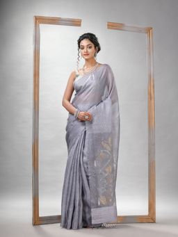 Angoshobha - Traditional Silver Matka Silk Sequin Soft Jamdani Saree with Unstitched Blouse
