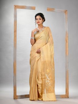 Angoshobha - Traditional Light Yellow Matka Silk Sequin Soft Jamdani Saree with Unstitched Blouse