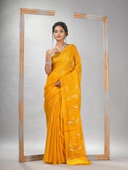Angoshobha - Traditional Yellow Matka Silk Sequin Soft Jamdani Saree with Unstitched Blouse