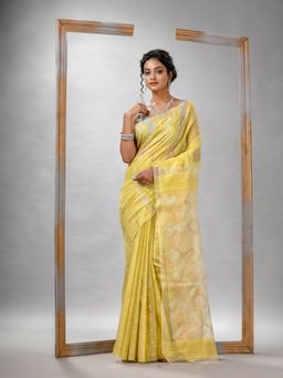 Angoshobha - Traditional Yellow Matka Silk Sequin Soft Jamdani Saree with Unstitched Blouse