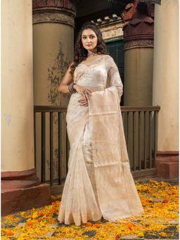 Angoshobha - Muga Silk Matka All Body Buti Pallu Jacquard Jamdani Saree with Unstitched Blouse