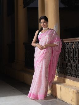 Angoshobha - Pink Silk Matka All Body Buti Pallu Jacquard Jamdani Saree with Unstitched Blouse