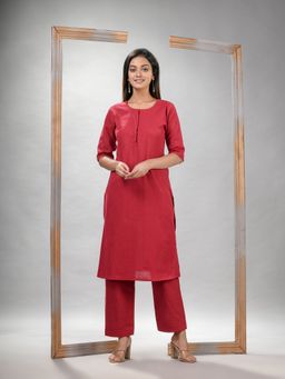 Angoshobha - Red Cotton Bengal Handwoven Kurta (Set of 2)