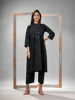 Angoshobha - Black Cotton Bengal Handwoven Kurta (Set of 2)